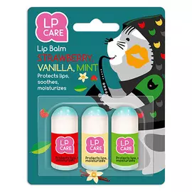 Бальзам для губ LP CARE клубника, ваниль мята 2,5x3 шт