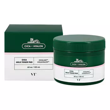 Диски для лица VT CICA X HYALON с экстрактом центеллы азиатской и BHA-кислотами успокаивающие 60 шт