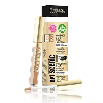 Корректор для лица EVELINE ART PROFESSIONAL MAKE-UP тон 08 light beige 2 в 1 светоотражающий с кисточкой