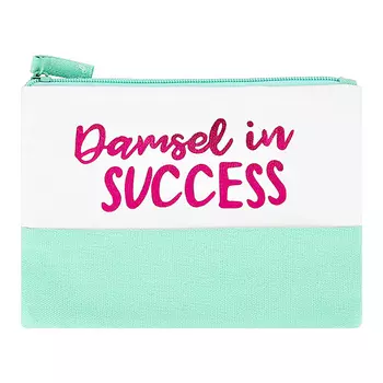 Косметичка LADY PINK ECO холщовая плоская с принтом из канваса мятная