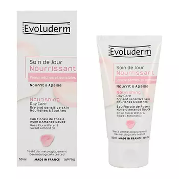 Крем для лица EVOLUDERM дневной с розовой водой и маслом сладкого миндаля питательный 50мл