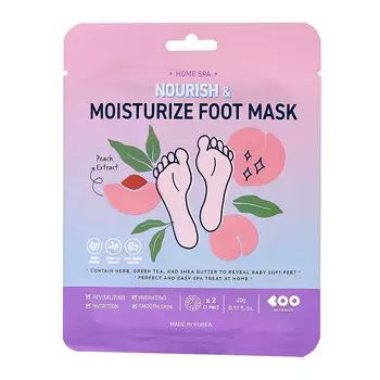 Маска-носочки для ног DEARBOO с экстрактом персика и маслом ши увлажняющая и питательная 20 г