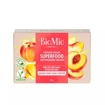 Мыло твердое BIOMIO SUPERFOOD натуральное, персик и ши 90 гр
