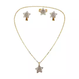 Набор бижутерии MISS PINKY цепочка с подвеской, кольцо, клипсы