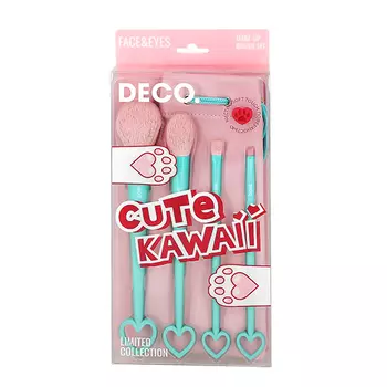 Набор кистей для макияжа DECO. CUTE KAWAII в чехле 4 шт