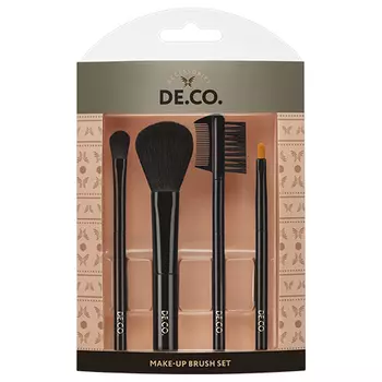 Набор мини-кистей для макияжа DECO. 4 шт для пудры и румян, теней, губ, бровей и ресниц