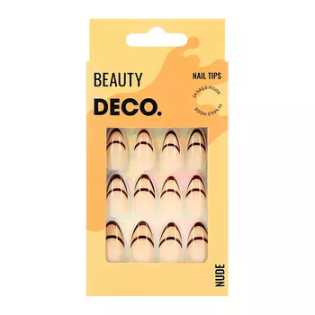 Набор накладных ногтей DECO. NUDE brown line 24 шт + клеевые стикеры 24 шт