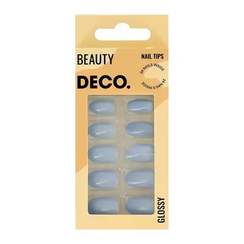 Набор накладных ногтей с клеевыми стикерами DECO. BEAUTY glossy blue chic 24 шт + клеевые стикеры 24 шт
