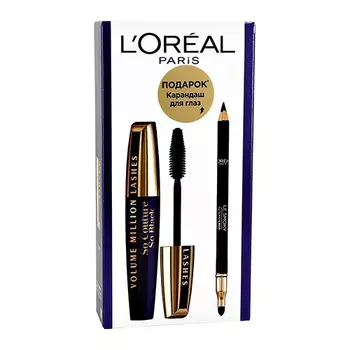 Набор подарочный женский LOREAL тушь для ресниц VOLUME MILLION LASHES SO COUTURE NOIR, карандаш для глаз COLOR RICHE LE SMOKY