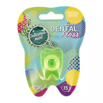 Нить зубная GLOBAL WHITE Delicious mint 15 м