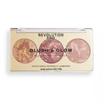 Палетка для макияжа лица REVOLUTION PRO BLUSH &amp; GLOW 3 в 1 бронзер, румяна, хайлайтер тон cranberry glow
