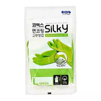 Перчатки хозяйственные KOMAX SILKY с хлопковым напылением зеленые р-р L