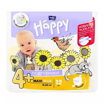 Подгузники BELLA HAPPY 9 - 20 кг MAXI PLUS 12 шт