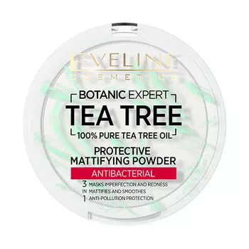Пудра компактная для лица EVELINE BOTANIC EXPERT 3 в 1 антибактериальная матирующая тон 001 transparent