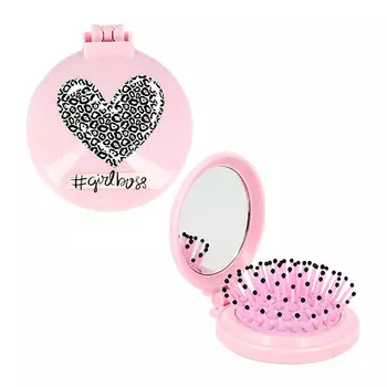 Расческа для волос LADY PINK с зеркалом складная с принтом #girlboss
