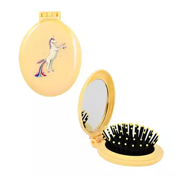 Расческа для волос MISS PINKY с зеркалом складная желтая