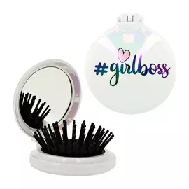 Расческа для волос с зеркалом LADY PINK с принтом #girlboss