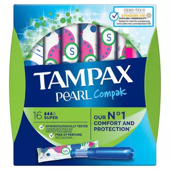 Тампоны с аппликатором TAMPAX COMPAK PEARL Super Duo 16 шт