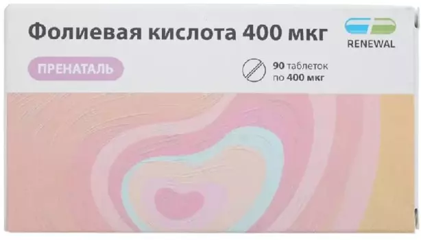 Фолиевая кислота пренаталь, таблетки 400 мкг, 90 шт.