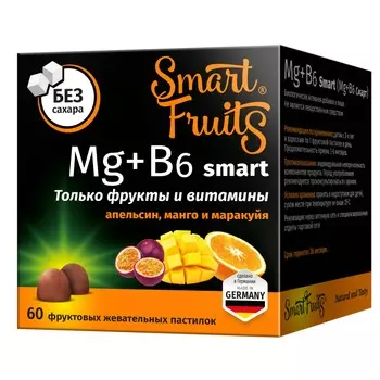 Смарт Фрутс Mg+B6 Smart жевательные витамины, 60 шт.