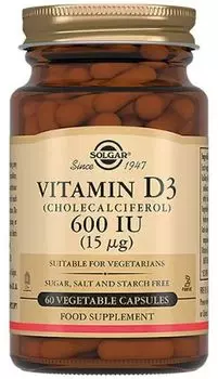 Солгар Витамин D3 600 ME капсулы, 60 шт.