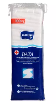 Вата Matopat хлопковая нестерильная (зиг-заг), 100 г