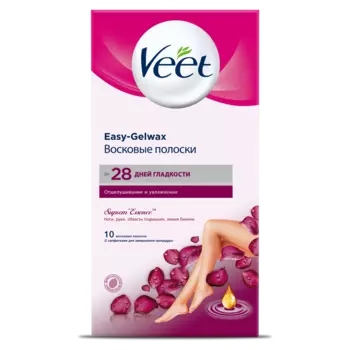 Veet Бархатная роза, полоски восковые, 10 шт.