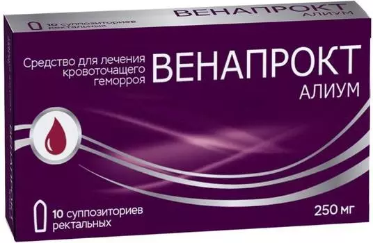 Венапрокт Алиум, суппозитории ректальные 250 мг, 10 шт.