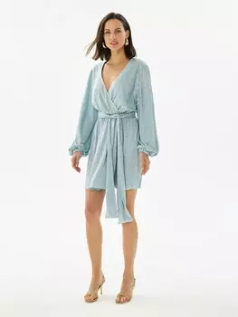 Блестящее платье на запах с поясом