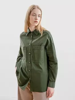 Жакет-рубашка из микровельвета цвета хаки