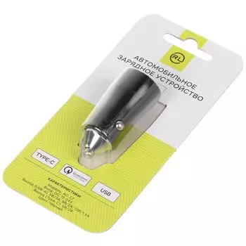 Автомобильное зарядное устройство Red Line, AC-22, USB + Type-C, в прикуриватель, 3 А, черное, УТ000037588