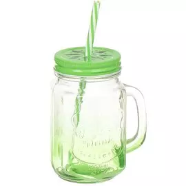 Банка для напитков/смузи стекло, 450 мл, с крышкой, с трубочкой, SDFG0114-3/298249, зеленая