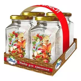 Банка для сыпучих продуктов, стекло, 0.312 л, 4 шт, с крышкой, 626-718