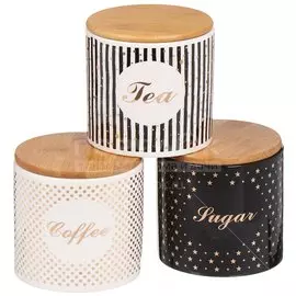 Банка для сыпучих продуктов, керамика, 0.75 л, 3 шт, с крышкой, Чай Кофе Сахар