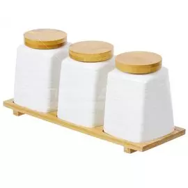 Банка для сыпучих продуктов, керамика, 0.8 л, 12х15х13 см, 3 шт, с крышкой, Y4-3724