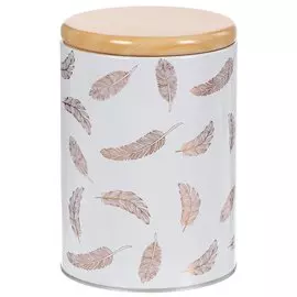 Банка для сыпучих продуктов, металл, 11х15 см, с крышкой, Перья, Y4-4353, белая