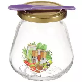 Банка для сыпучих продуктов, стекло, 0.26 л, с крышкой, с ложкой, 626-143/626-144