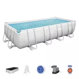 Бассейн каркасный Bestway, 549х274х122 см, Power Steel Rectangular, 56465, фильтр-насос, лестница, тент, 14812 л, поплавок-дозатор