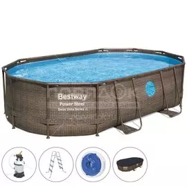 Бассейн каркасный Bestway, 488х305х107 см, Power Steel, 56946, фильтр-насос, лестница, тент, 10949 л, поплавок-дозатор