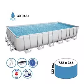 Бассейн каркасный Bestway, 732х366х132 см, Power Steel, 56474, фильтр-насос, лестница, тент, 30045 л, поплавок-дозатор
