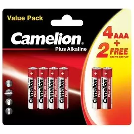 Батарейка Camelion, ААА (LR03, 24A), Plus Alkaline, щелочная, 1.5 В, блистер, 4+2 шт, 15307