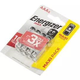 Батарейка Energizer, ААА (LR03, R3), Max, алкалиновая, 1.5 В, блистер, 8 шт, E300112103