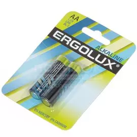 Батарейка Ergolux, АА (LR6, 15A), Alkaline, щелочная, 1.5 В, блистер, 2 шт, 11747