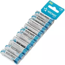 Батарейка Космос, АА (LR06, LR6), Alkaline, алкалиновая, 1.5 В, блистер, 10 шт