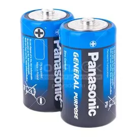 Батарейка Panasonic, D (R20), Zinc-carbon General Purpose, солевая, 1.5 В, спайка, 2 шт