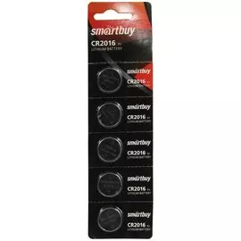 Батарейка Smartbuy, CR2016, Lithium, литиевая, 3 В, блистер, 5 шт, SBBL-2016-5B