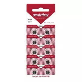 Батарейка Smartbuy, LR41 (392A, G03), Alkaline, щелочная, 1.5 В, блистер, 10 шт, SBBB-AG3-10B