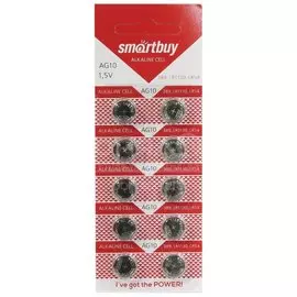 Батарейка Smartbuy, LR1130 (389A, AG10), Alkaline, щелочная, 1.5 В, блистер, 10 шт, SBBB-AG10-10B