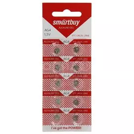 Батарейка Smartbuy, LR626 (377, G4), Alkaline, щелочная, 1.5 В, блистер, 10 шт, SBBB-AG4-10B
