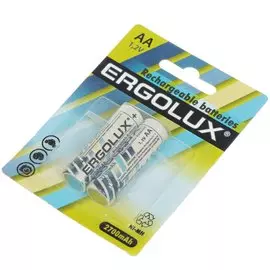 Батарея аккумуляторная 2700 мА·ч, Ni-Mh, АА (LR06, LR6), 2 шт, в блистере, Ergolux, 12445